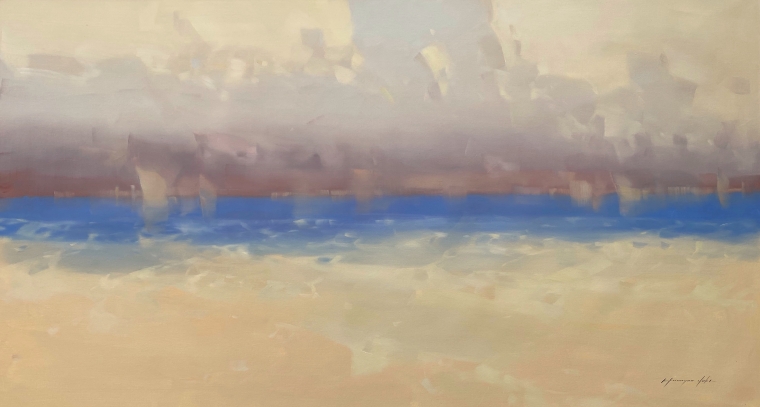 Cream Ocean, Original oil Painting, Handmade artwork, One of a Kind                         